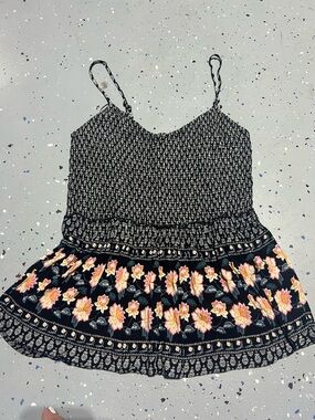 Black Floral Smocked Tank Top